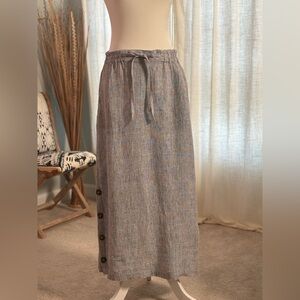 Tahari 100% Linen Maxi Skirt Heathered Gray Size Small Pockets EUC